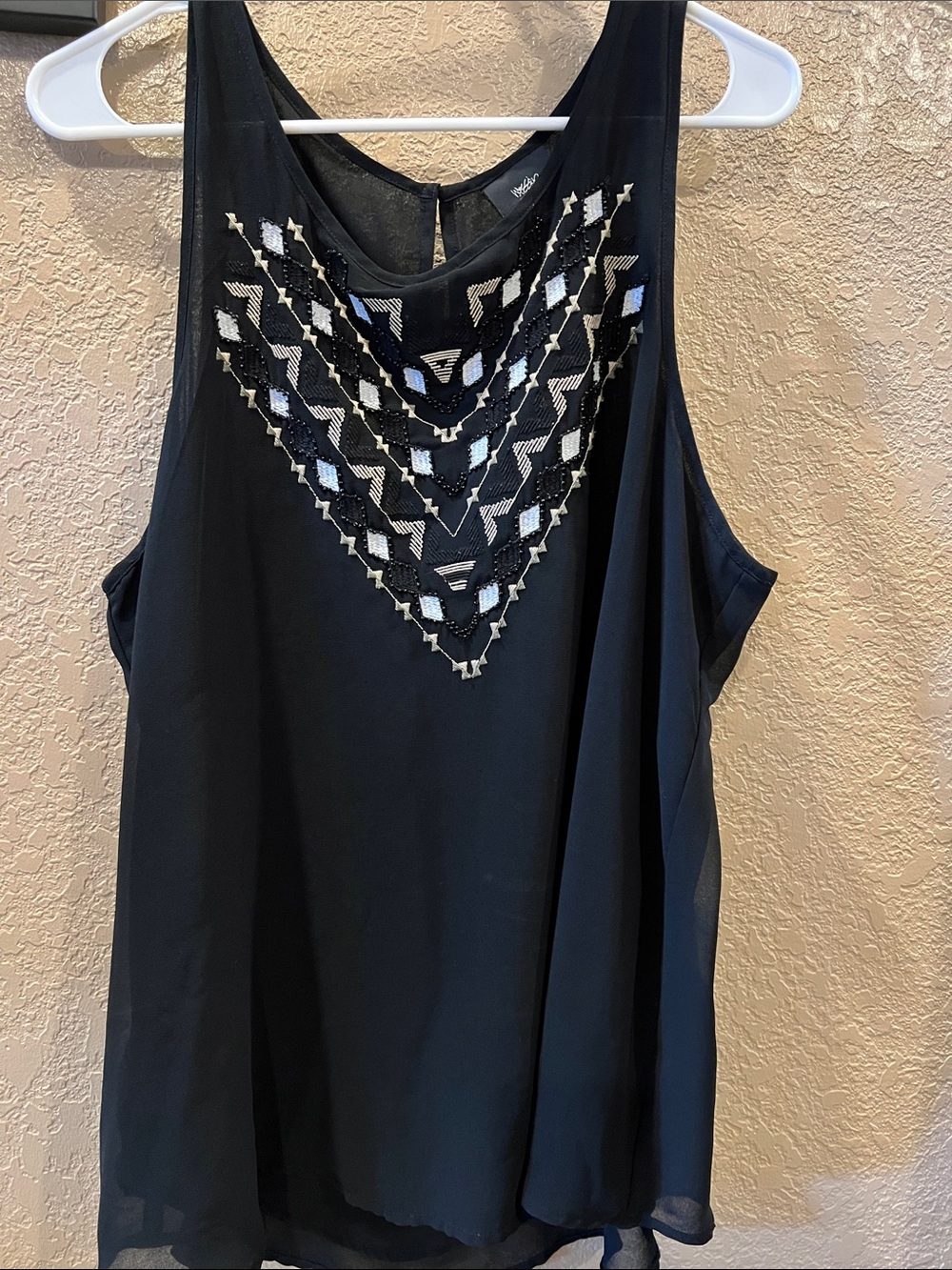 Mossimo Supply Co. Black Sleeveless V-Neck Top with Silver Embellishment